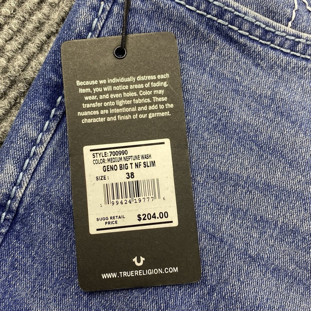 True Religion Geno Big T NF Slim Jeans Men's Size 38 Medium Neptune Wash NWT - Picture 5 of 16